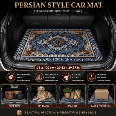 Style 3 Soft Crystal Velvet Waterproof Car Trunk Mat – 75×100cm Retro Floral Persian Cargo Liner with Non Slip Backing, Water Absorbent Quick Dry and Easy to Clean, Universal Auto Protector