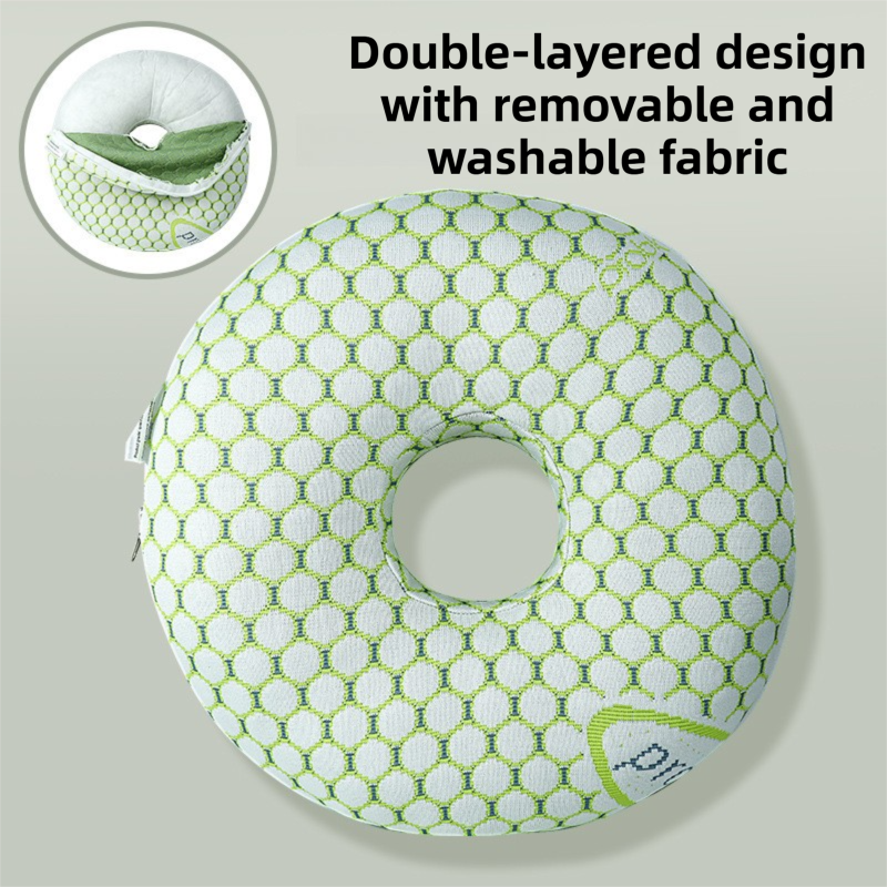 Green 30CM Round Ear Protection Pillow with Hole Design – Milk Silk Removable Cover and PP Cotton Core, Side Sleeper Pillow & Neck Support Cushion for Ear Pressure Relief
