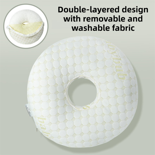Gold 30CM Round Ear Protection Pillow with Hole Design – Milk Silk Removable Cover and PP Cotton Core, Side Sleeper Pillow & Neck Support Cushion for Ear Pressure Relief