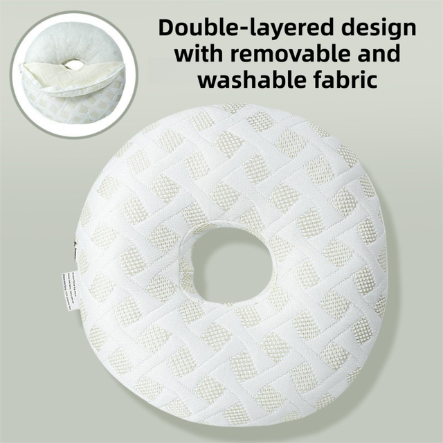 White 30CM Round Ear Protection Pillow with Hole Design – Milk Silk Removable Cover and PP Cotton Core, Side Sleeper Pillow & Neck Support Cushion for Ear Pressure Relief