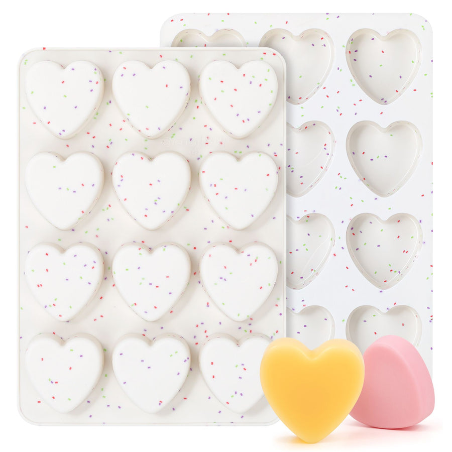 12 Cavity Heart Shaped Silicone Nonstick Easy Release Baking Molds(2PCS) - Food Grade Heart Chocolate Mousse Cake Baking Tray for Dessert Candy Jelly