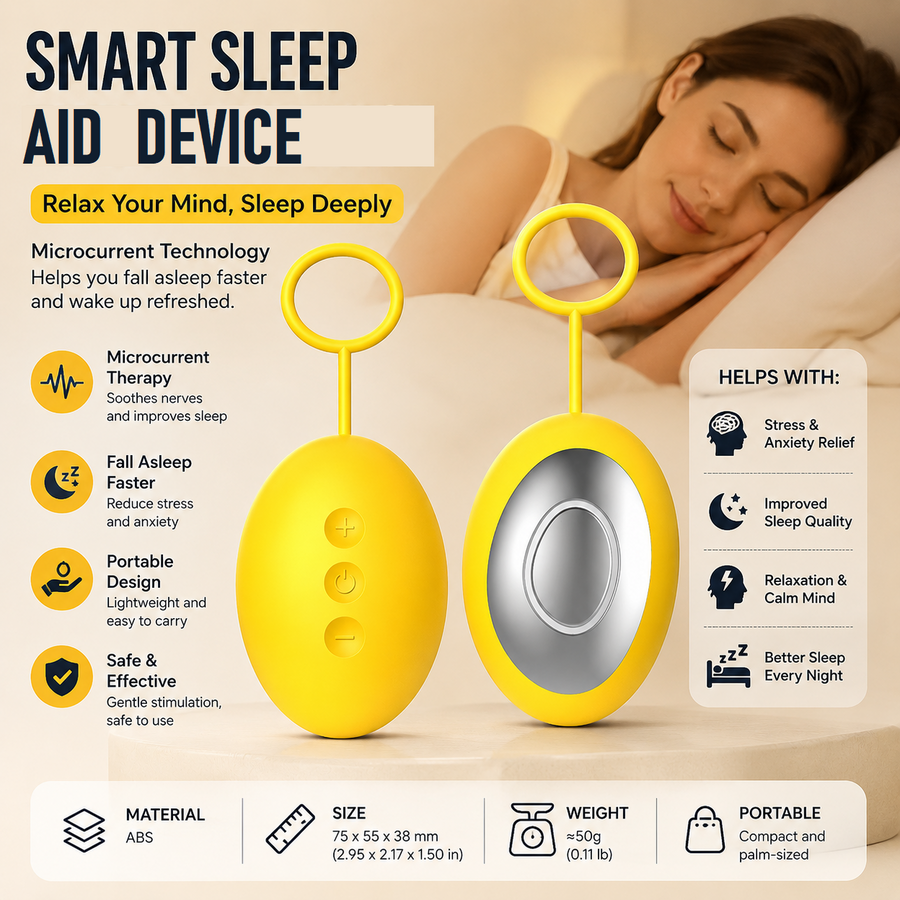 Yellow Portable Handheld Sleep Aid Device - CES Microcurrent Relaxation Tool with 5 Intensity Levels, USB-C Rechargeable ABS Shell for Stress Relief and Bedtime Routine