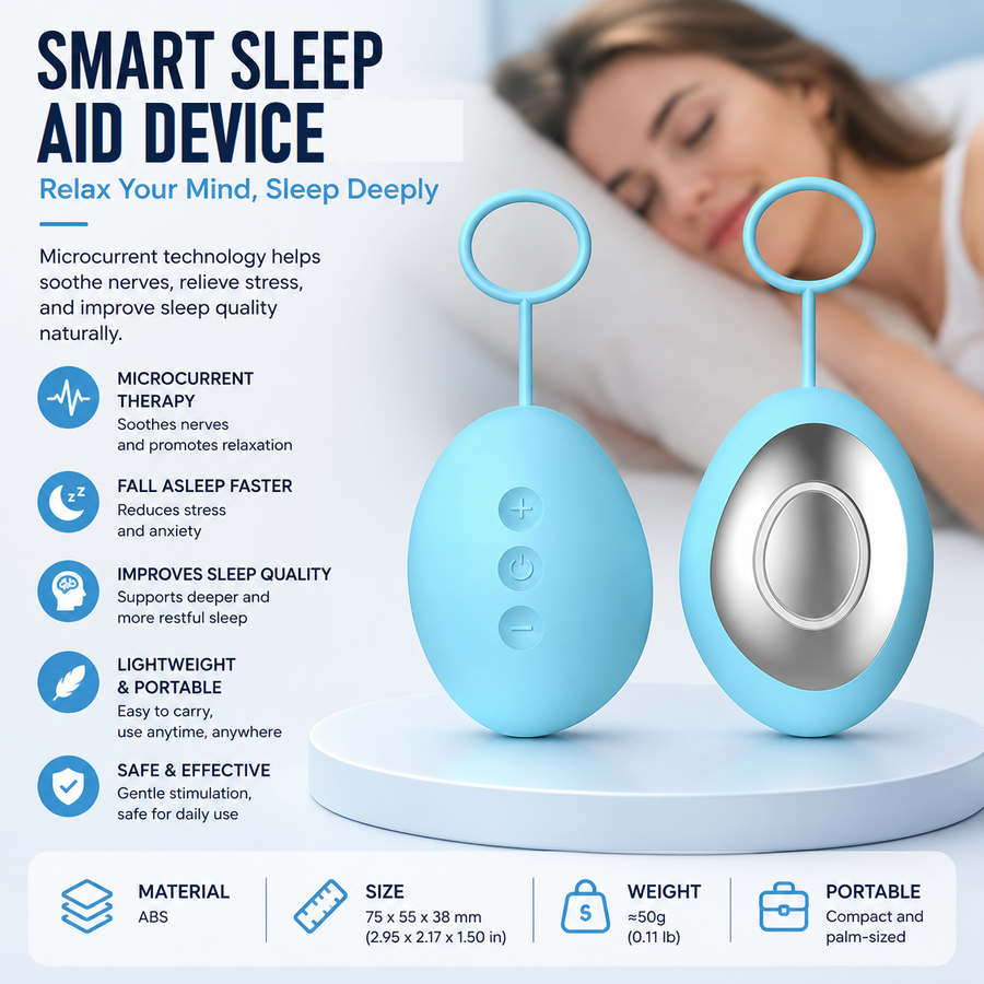 Blue Portable Handheld Sleep Aid Device - CES Microcurrent Relaxation Tool with 5 Intensity Levels, USB-C Rechargeable ABS Shell for Stress Relief and Bedtime Routine