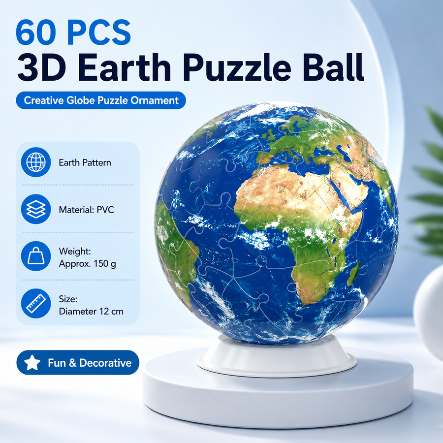 3D Globe Puzzle - 60 Piece Spherical Jigsaw , PVC Earth Model for Education and Home Decor
