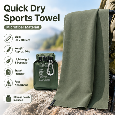 Green 50x100cm Portable Quick Dry Sports Towel - Ultra-Light Microfiber Cooling Towel with Waterproof Pouch, Fast Drying Sweat Absorbent Travel Gym Towel for Outdoor Fitness and Swimming