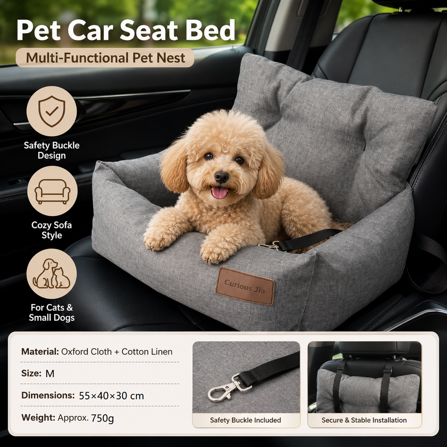 Grey M Size 55x40cm Car pet bed -Oxford Linen Removable Washable Non-Slip Sofa Bed for Small Dogs Cats Indoor Travel Use