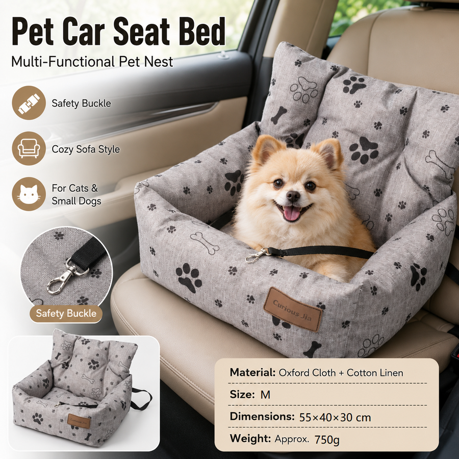Grey Paw print pattern M Size 55x40cm Car pet bed -Oxford Linen Removable Washable Non-Slip Sofa Bed for Small Dogs Cats Indoor Travel Use