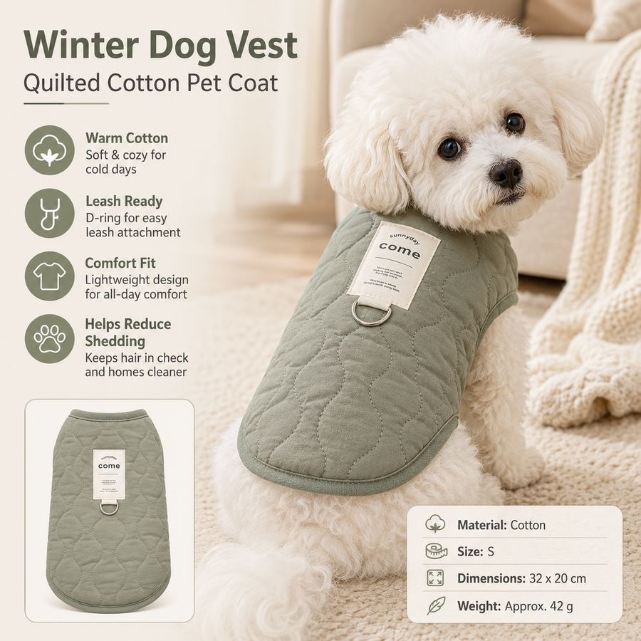 Green S Size 32x20cm Fleece-lined thickened dog vest - Cotton Fleece Lined Harness Compatible Winter Coat for  Dogs Shed Control Outdoor Walks，Winter Pet Essentials