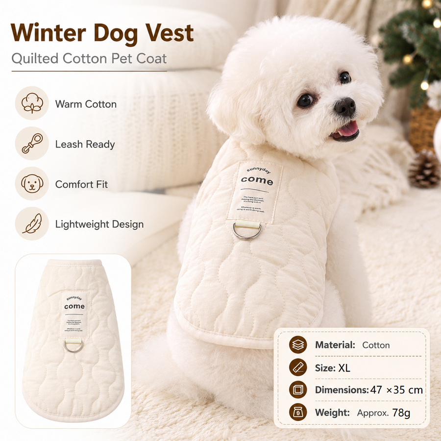 Beige XL Size 47x35cm Fleece-lined thickened dog vest - Cotton Fleece Lined Harness Compatible Winter Coat for  Dogs Shed Control Outdoor Walks，Winter Pet Essentials