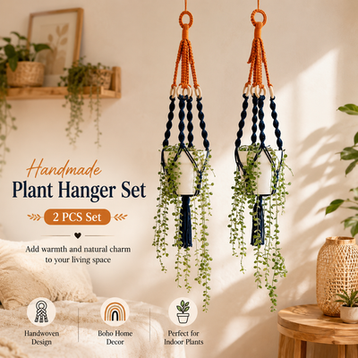 Handmade Plant Hanger Set 2 PCS（Type C）, Macrame Hanging Planter Basket with Cotton Rope Woven Design, Boho Plant Holder for Indoor Outdoor Garden Balcony Home Decor, Creative Hanging Flower Pot Holder