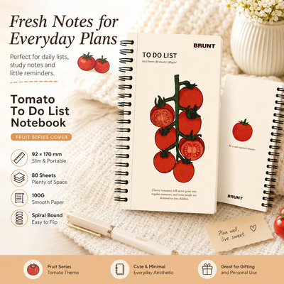 Fruit Series To Do List Notebook (tomatoes) – Spiral Bound Journal with Cute Fruit Cover, 80 Sheets, Portable Planner for Daily Notes, Study, Office and Personal Organisation