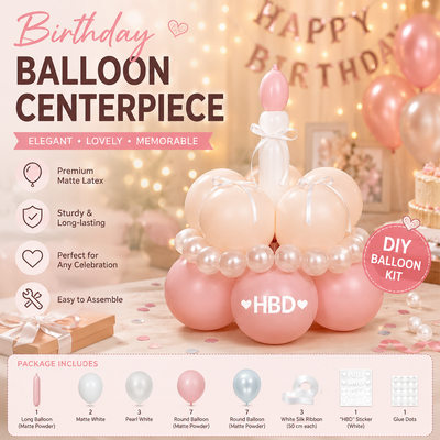 Birthday Cake Balloon Garland Kit (Pink Material kit)– DIY Party Decoration Set with HBD Balloons, Ribbon and Glue Dots, Creative Table Centrepiece for Birthday Celebrations, Photo Props and Event Decor