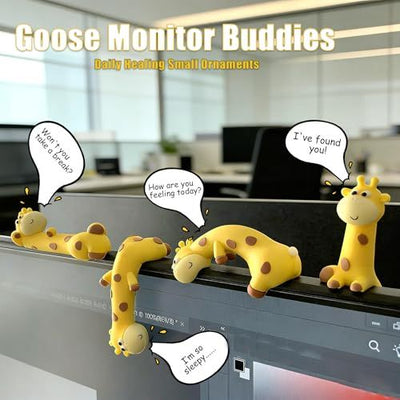 Mini Resin Desk Giraffe Decor, 4 Pcs, Cute Giraffe Figurines Set | Funny Decorations Accessories for Office Desk, Car Dashboard, Monitor. Double-sided Tape. Relieve Work Stress, Fun Gift Idea