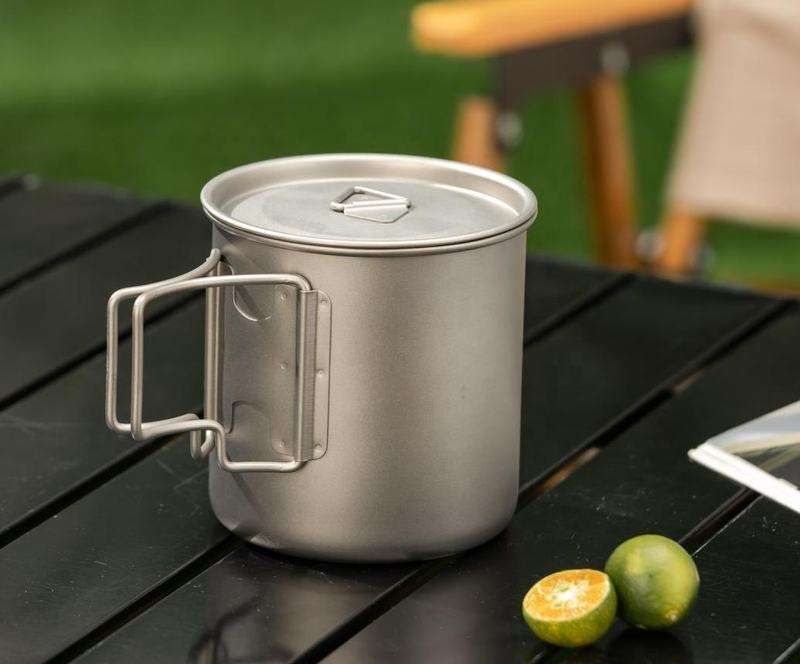 Camping Mug 400ml (13.53oz) with Lid – Ultra Lightweight Titanium Coffee Cup, Foldable Handle Outdoor Water Cup for Camping, Hiking, Travel, Backpacking and Adventure