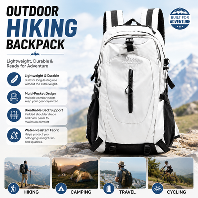 Grey Outdoor Hiking Backpack - Lightweight Nylon Travel Daypack with Multi Pocket Storage, Water Resistant Design, Breathable Back Support for Trekking Camping Cycling Adventures