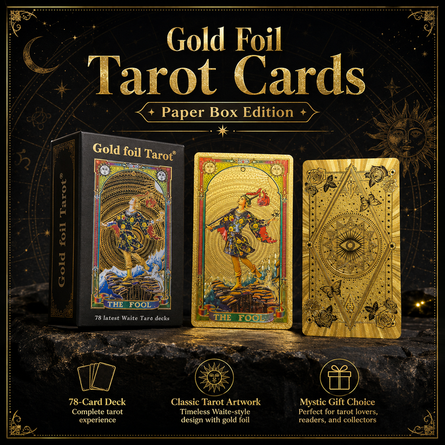Gold Foil Eye Paper Box Tarot Cards Waterproof PVC Plastic 78 Card Tarot Deck, Classic Gold Foil Divination Oracle Cards, Durable Shuffle Friendly Mystic Gift for Beginners and Collectors