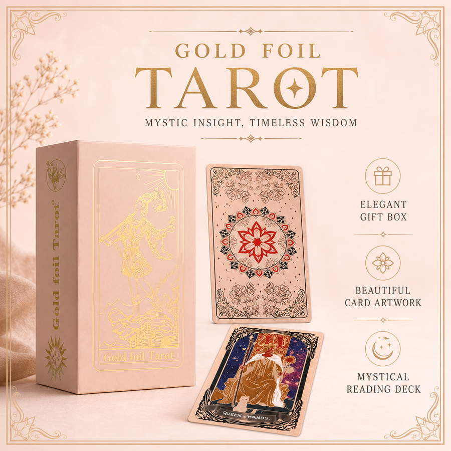 Gold Foil Tarot Deck Rose Seasons Boxed Set Waterproof PVC Plastic 78-Card Waite Tarot Cards, Full Colour Printed Divination Oracle Deck, Rose Seasons Gift Box, Collectible Tarot Card Set