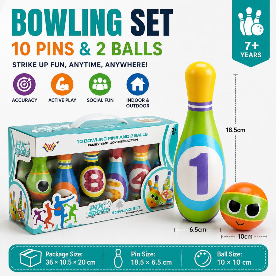 Large Bowling Set 10 Pins 2 Balls Indoor Outdoor Family Party Game Soft Bowling Toy Set Extra Large Size Sports Activity Set for Home Garden Recreation and Fun Entertainment