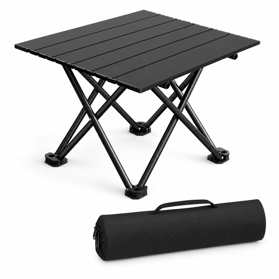 Black Portable Folding Table - 41 x 35 cm Carbon Steel Compact Carry Design, Quick Setup and Space Saving Storage for Market Stalls, Camping and Outdoor Use