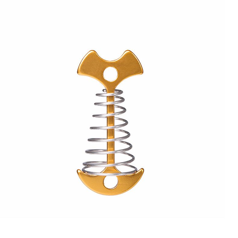 Gold Fishbone Spring Tent Pegs - 5 Pack Outdoor Camping Stakes for Tent Guy Lines, Canopy and Board Fixing
