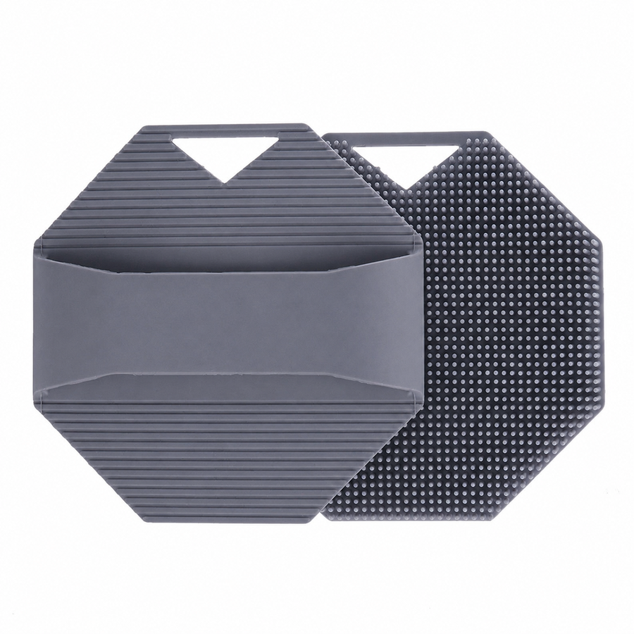 2 Pack Silicone Body Scrubber Shower Brush Grey Octagon Bath Brush Exfoliating Back Scrubber with Handle for Men Women Home Bathroom Body Cleaning