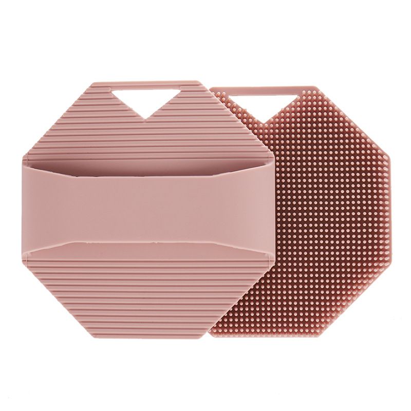 2 Pack Silicone Body Scrubber Shower Brush Skin tone Octagon Bath Brush Exfoliating Back Scrubber with Handle for Men Women Home Bathroom Body Cleaning