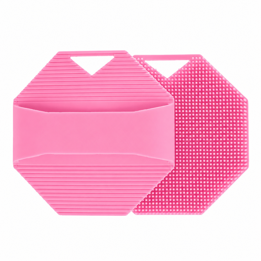 2 Pack Silicone Body Scrubber Shower Brush Pink Octagon Bath Brush Exfoliating Back Scrubber with Handle for Men Women Home Bathroom Body Cleaning