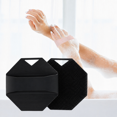 2 Pack Silicone Body Scrubber Shower Brush Black Octagon Bath Brush Exfoliating Back Scrubber with Handle for Men Women Home Bathroom Body Cleaning