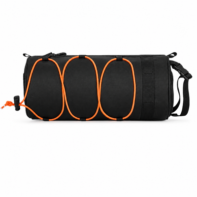 Black Bicycle Handlebar Bag with Fluorescent Orange Elastic Cord Waterproof Front Frame Storage Bag Large Capacity Cycling Pouch for Mountain Road Bike Outdoor Riding Accessories