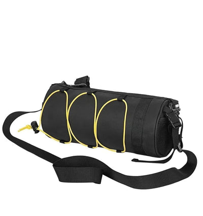 Black Bicycle Handlebar Bag with Fluorescent Yellow Elastic Cord Waterproof Front Frame Storage Bag Large Capacity Cycling Pouch for Mountain Road Bike Outdoor Riding Accessories