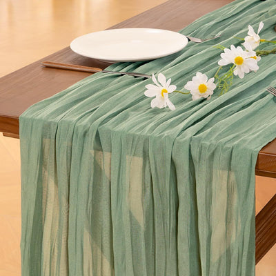 Table Runner - Grass Green 9.84ft Wrinkle Fabric Table Decor for Wedding, Party, Dessert Table and Event Decoration