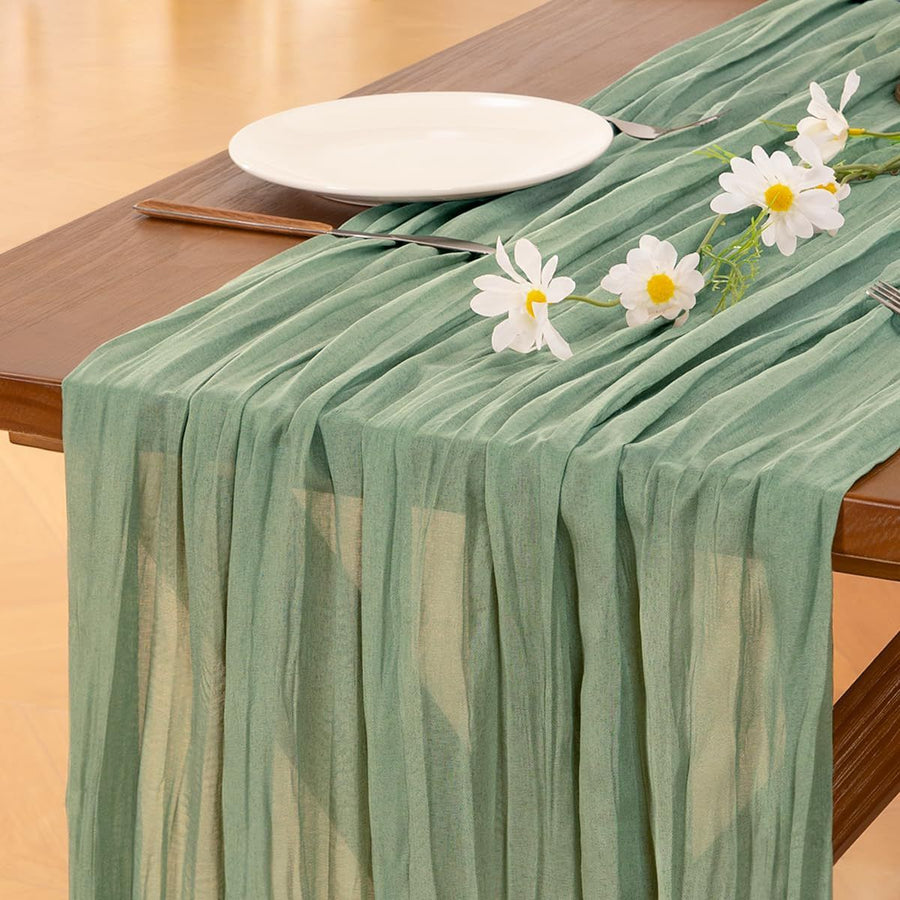 Table Runner - Grass Green 9.84ft Wrinkle Fabric Table Decor for Wedding, Party, Dessert Table and Event Decoration
