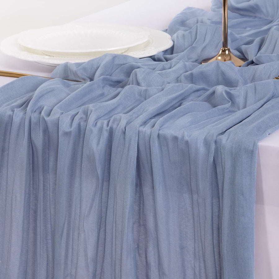 Table Runner - Light Blue 9.84ft Wrinkle Fabric Table Decor for Wedding, Party, Dessert Table and Event Decoration