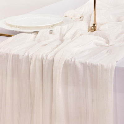 Table Runner - White 9.84ft Wrinkle Fabric Table Decor for Wedding, Party, Dessert Table and Event Decoration