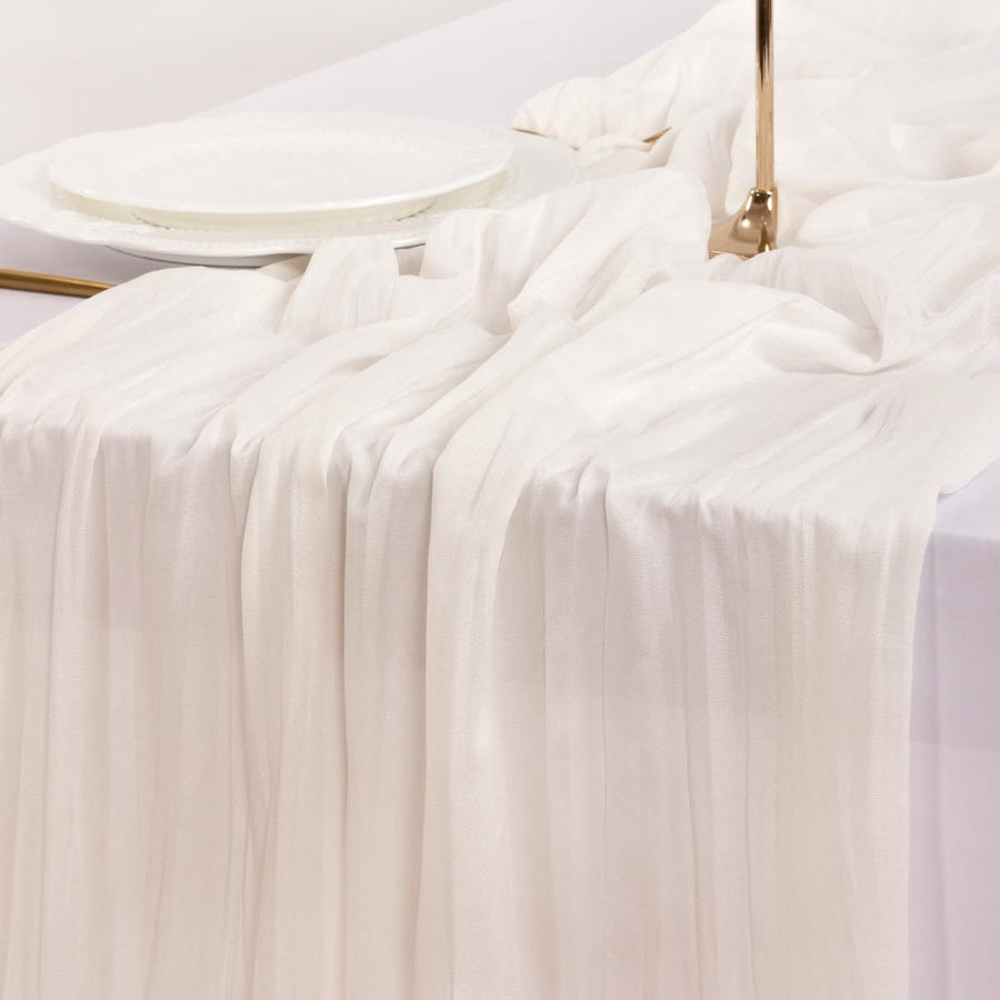 Table Runner - White 9.84ft Wrinkle Fabric Table Decor for Wedding, Party, Dessert Table and Event Decoration