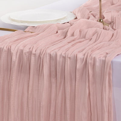 Table Runner - Pink 9.84ft Wrinkle Fabric Table Decor for Wedding, Party, Dessert Table and Event Decoration