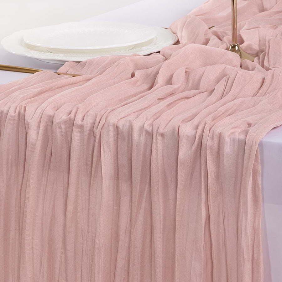 Table Runner - Pink 9.84ft Wrinkle Fabric Table Decor for Wedding, Party, Dessert Table and Event Decoration