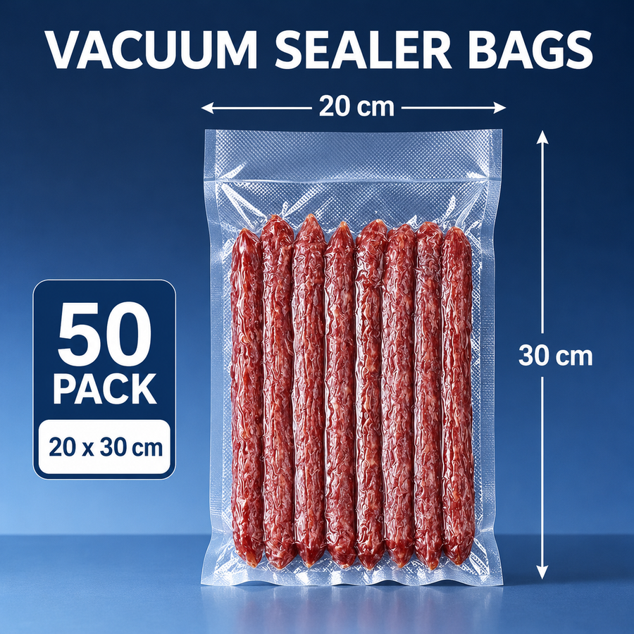 Vacuum Sealer Bags - 50 Pack, 20 x 30 cm / 7.87 x 11.81 in Embossed Food Storage Pouches for Home Vacuum Packaging