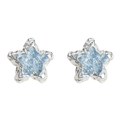 Blue Crystal Star Stud Earrings for Women - Silver Plated Star Shape Earrings with Elegant Minimalist Design