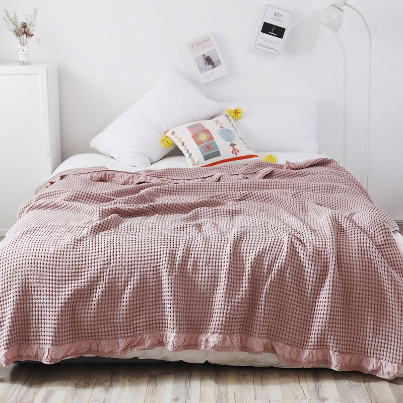 Cotton Waffle Blanket - Dark Pink Textured Throw 110x160cm for Sofa, Office and Travel Use