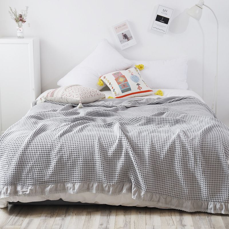 Cotton Waffle Blanket - Grey Textured Throw 150x200cm for Sofa, Office and Travel Use