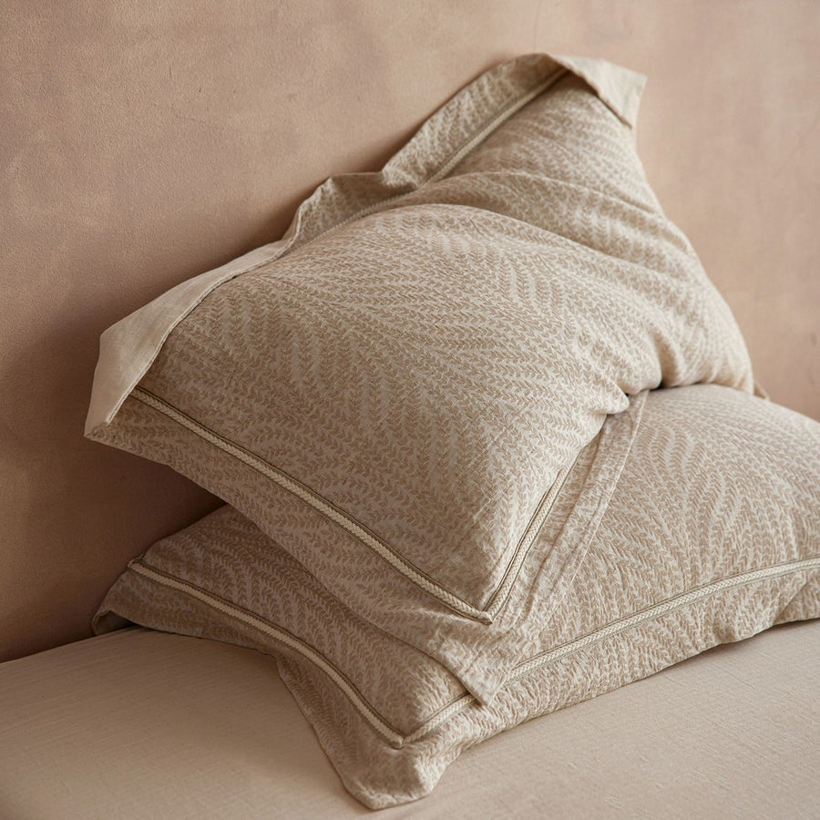 Floral Linen Style Pillowcase Set - 2 Piece Pillow Covers 48 x 74 cm - Wide Border Design (Style 2)