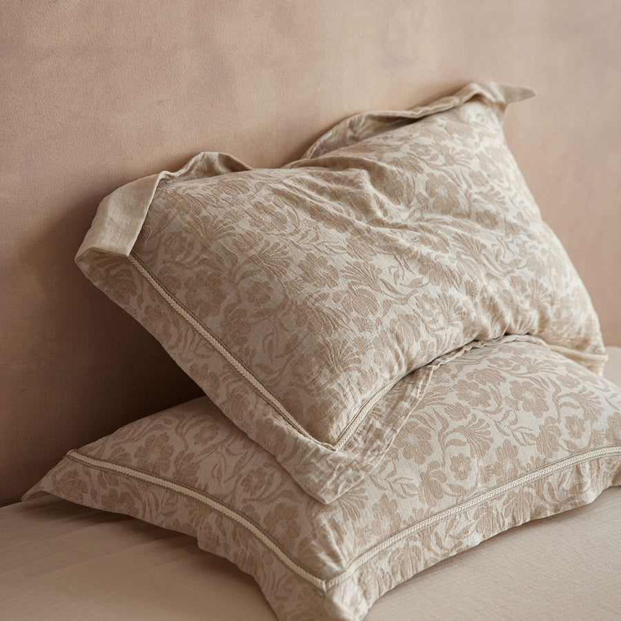 Floral Linen Style Pillowcase Set - 2 Piece Pillow Covers 48 x 74 cm - Wide Border Design (Style 3)