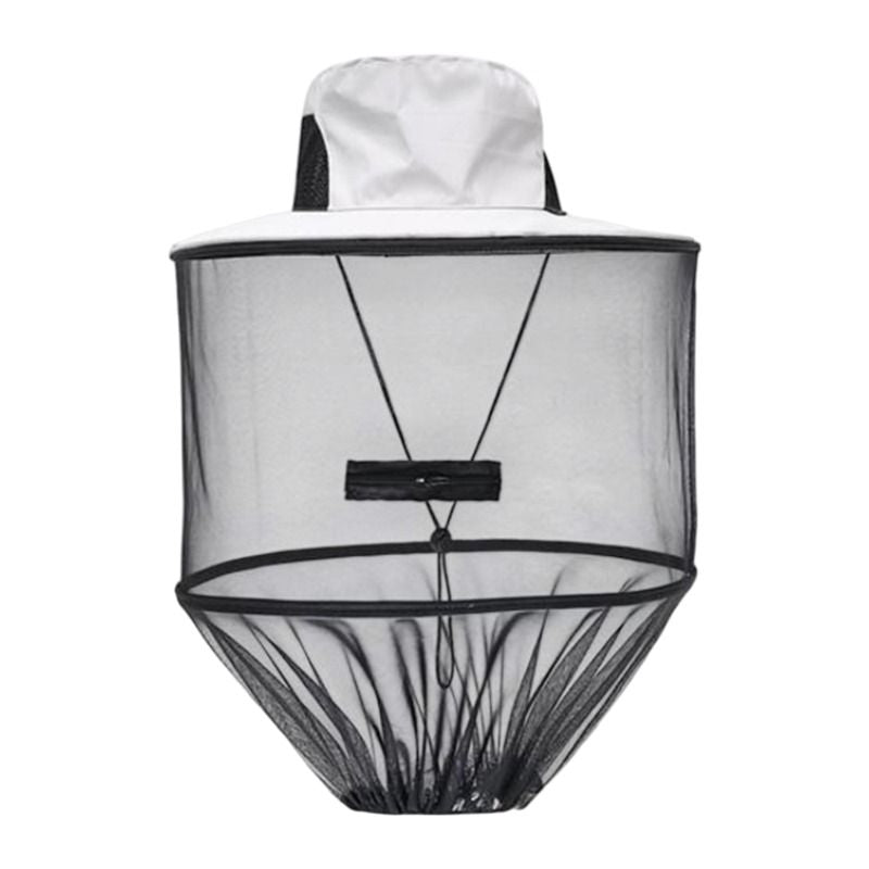 Grey Foldable Mosquito Net Fishing Hat with Storage Bag - Wide Brim Sun Shade and Adjustable Dense Mesh Face Veil, Outdoor Headwear for Angling & Leisure