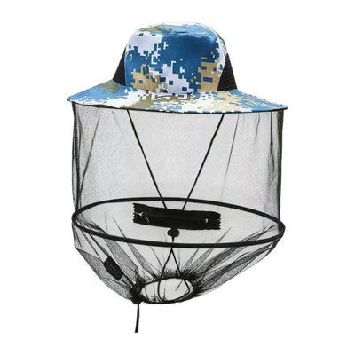 Camouflage-1 Foldable Mosquito Net Fishing Hat with Storage Bag - Wide Brim Sun Shade and Adjustable Dense Mesh Face Veil, Outdoor Headwear for Angling & Leisure