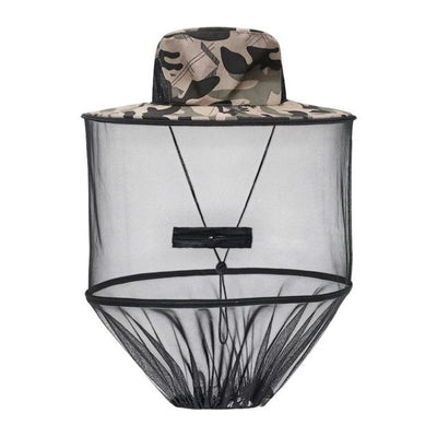Camouflage-4 Foldable Mosquito Net Fishing Hat with Storage Bag - Wide Brim Sun Shade and Adjustable Dense Mesh Face Veil, Outdoor Headwear for Angling & Leisure