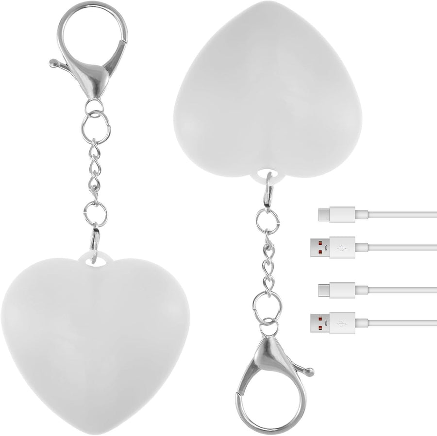 2 Pack Heart Shape Touch Night Light Keychain - Mini White Light Bag Charms with USB Charging, Lightweight LED Backpack Accessories