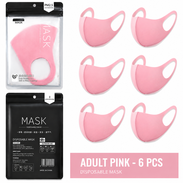 Summer Reusable Ice Silk Cooling Face Mask - Breathable 3D Mesh Design with Lip Space, Dust & Haze Protective in Pink 6 Pack
