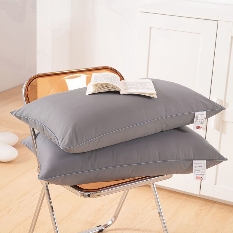 2 Pack Grey Low Bed Pillows with Washable Zip Cover Set (48 x 74 cm) - Soft Brushed  Fabric, Plush Fibre Fill, Fast Rebound Support & Structured Piped Edges for Home Hotels Apartments