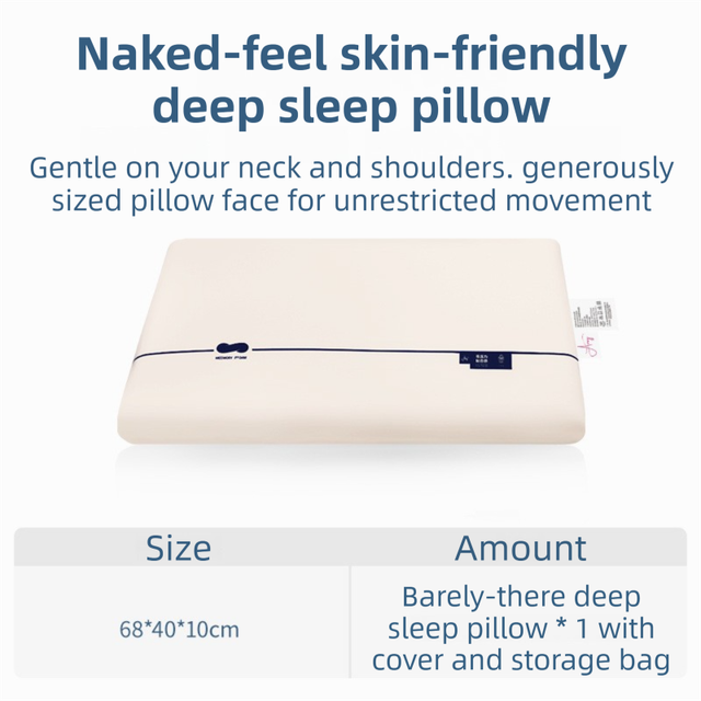 Beige Deep Sleep Slow Rebound Memory Foam Pillow with Washable Cover and Storage Bag - Broad Surface and All-Around Neck Support, 68 x 40 x 10 cm for Back and Side Sleepers